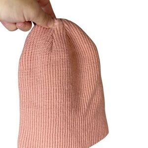 Slouchy Beanie Hat Womens One Size Pink Ribbed Knit Stretch Casual